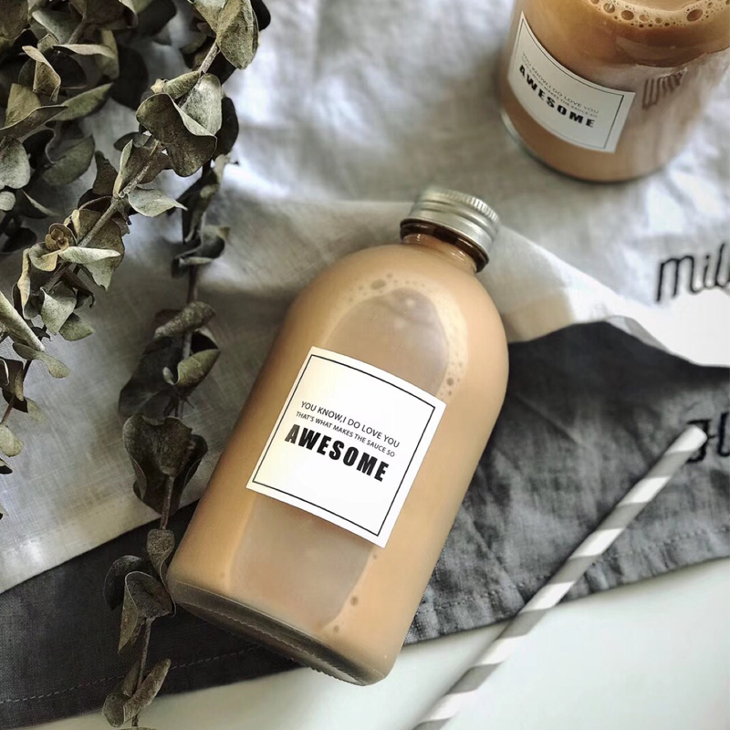 250ml 350ml 500ml Boston glass beverage milky tea fruit juice milk drink bottle with lid