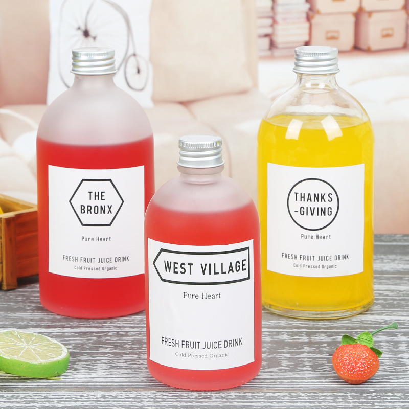 250ml 350ml 500ml Boston glass beverage milky tea fruit juice milk drink bottle with lid