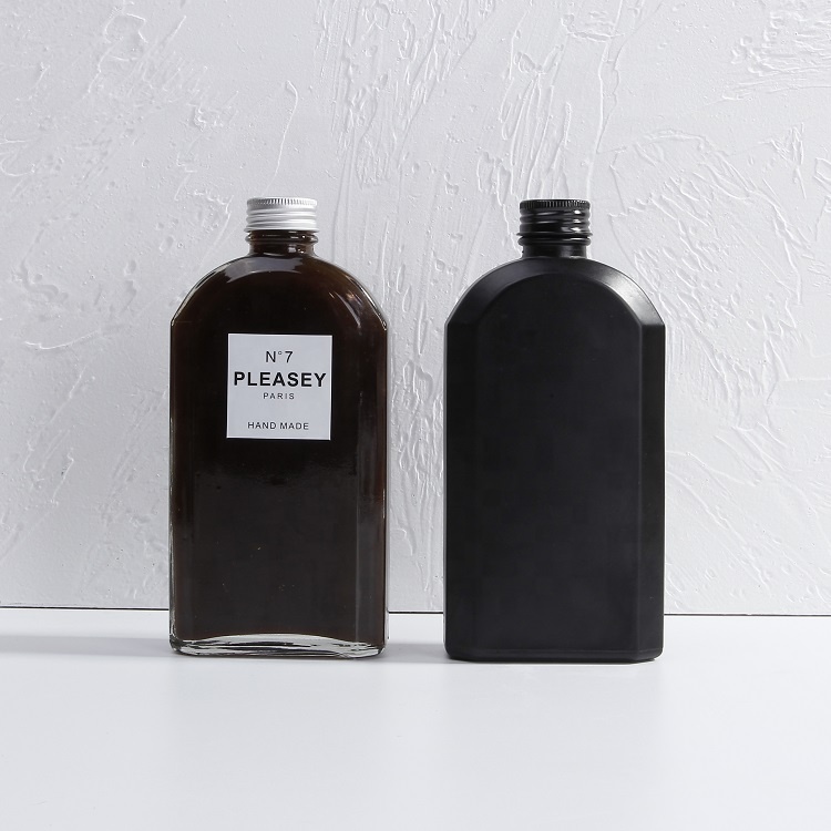 250ml 350ml 500ml Hip flask black clear liquor wine glass coffee bottle with metal lid