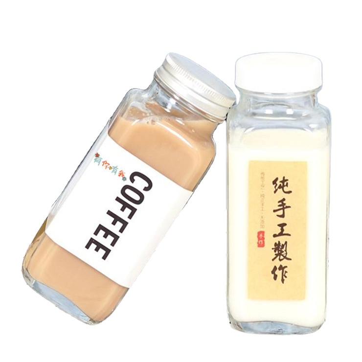 250ml 350ml 500ml Square glass drinking bottle beverage glass bottle for milk or juice wiht aluminum lid