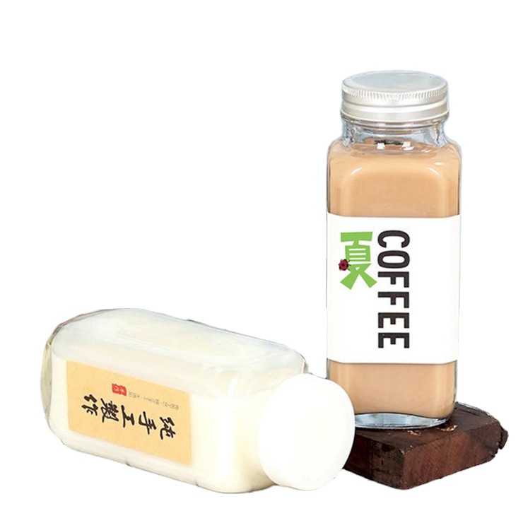 250ml 350ml 500ml Square glass drinking bottle beverage glass bottle for milk or juice wiht aluminum lid