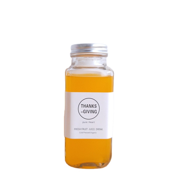 250ml 350ml 500ml Square glass drinking bottle beverage glass bottle for milk or juice wiht aluminum lid