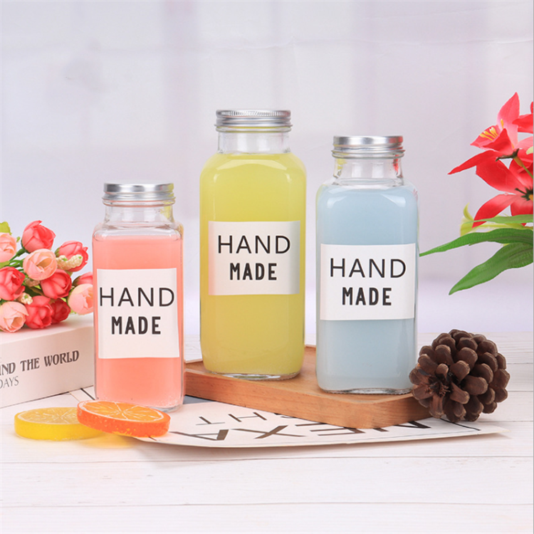 250ml,350ml,500ml french square milk glassberverage bottle with Metal cover