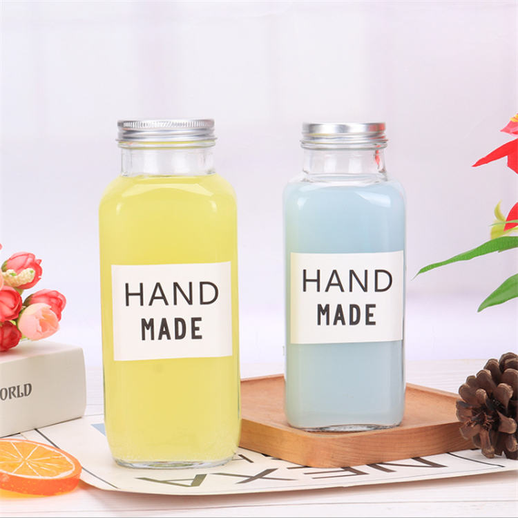 250ml,350ml,500ml french square milk glassberverage bottle with Metal cover