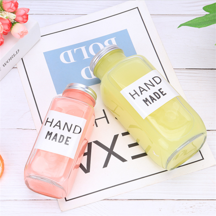 250ml,350ml,500ml french square milk glassberverage bottle with Metal cover