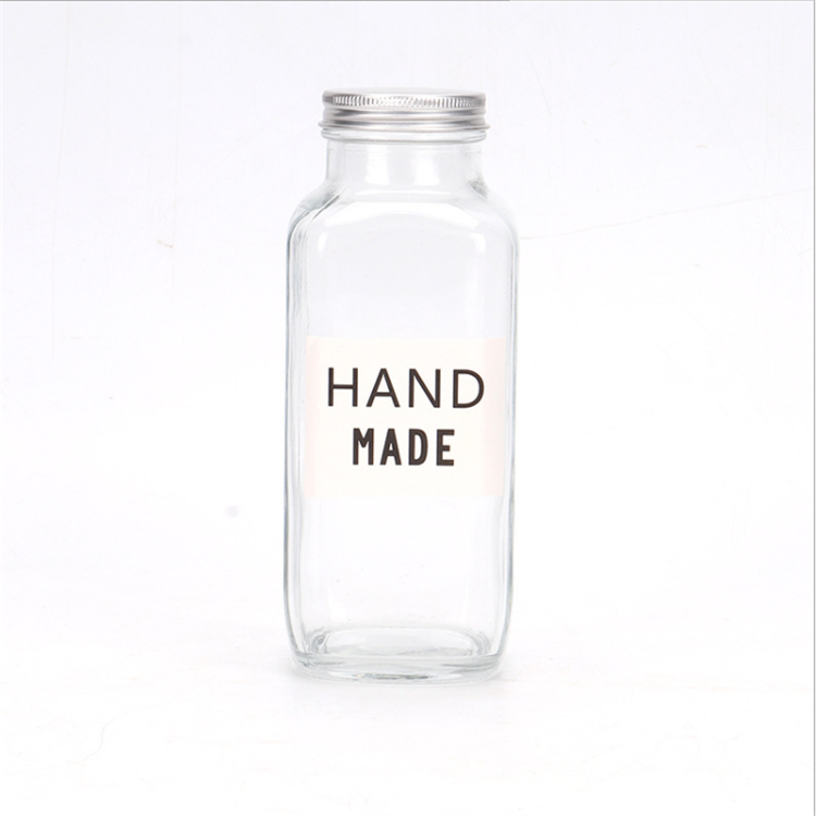 250ml,350ml,500ml french square milk glassberverage bottle with Metal cover
