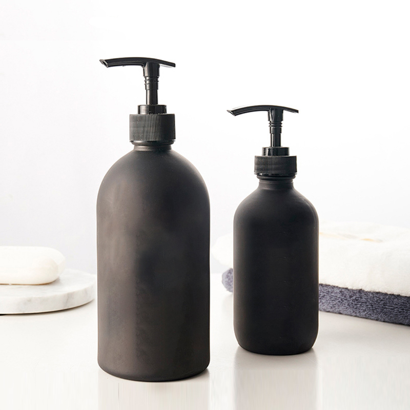 250ml 375ml 500ml Matt Black Glass Pump Body Lotion Bottle