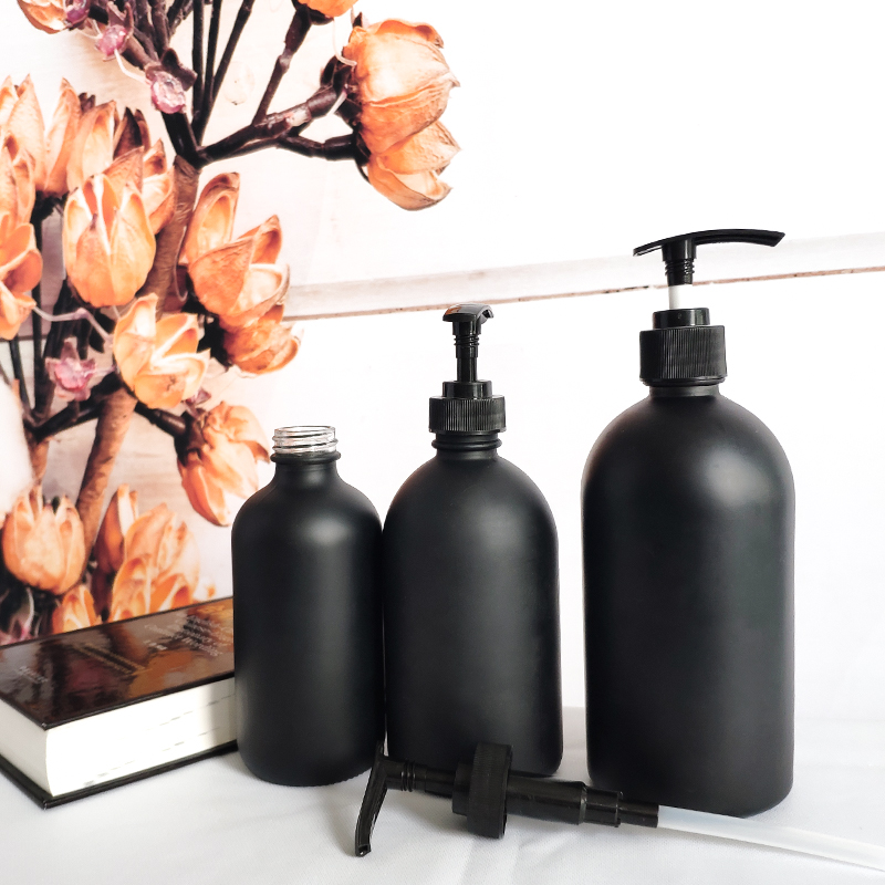 250ml 375ml 500ml Matt Black Glass Pump Body Lotion Bottle