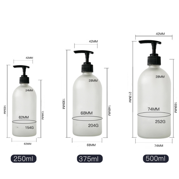 250ml,375ml,500ml Wholesale round frosted clear glass spray bottle with pump spray