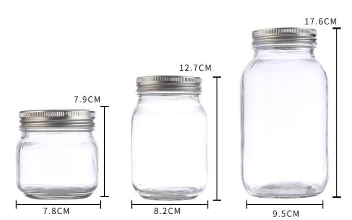 250ml 470ml 1000ml Glass jars Of 3 With Metal Screw Lids Serving For Jam Honey Pudding Grains Baby Food