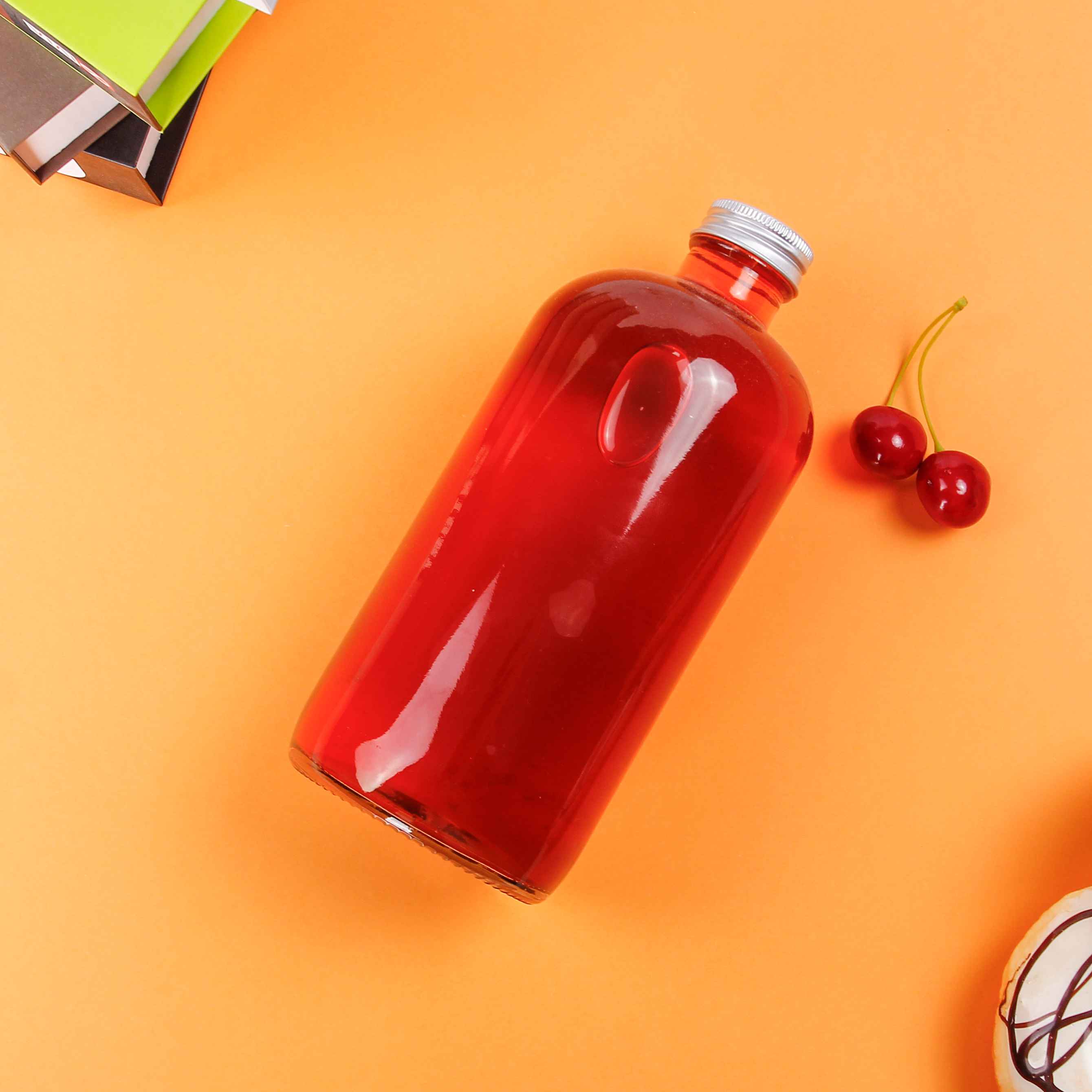 250ml 480ml 1000ml Glass Round Bottle with Screw Lid for Coffee Kombucha Energy Drink Glass Bottle Factory with 28/410 Mouth