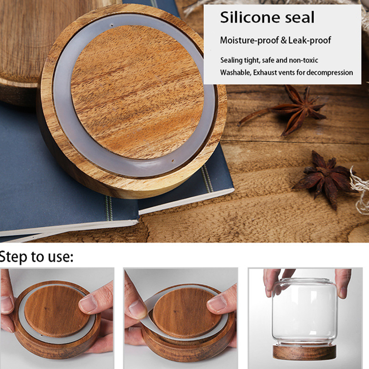 250ml 480ml 750ml 950ml Borosilicate Airtight Storage Jar Glass Wood Lid