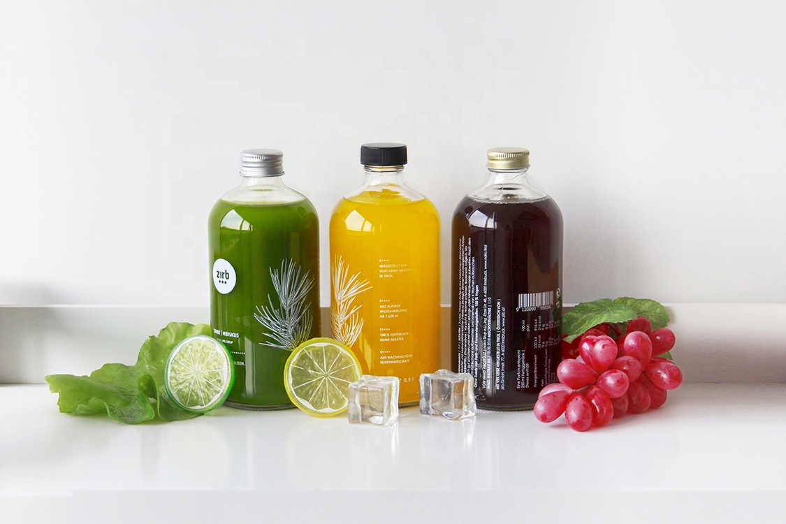 250ml 500ml 1 Liter Clear Glass Round Bottle For Juice Beverage 8oz 16oz 32oz