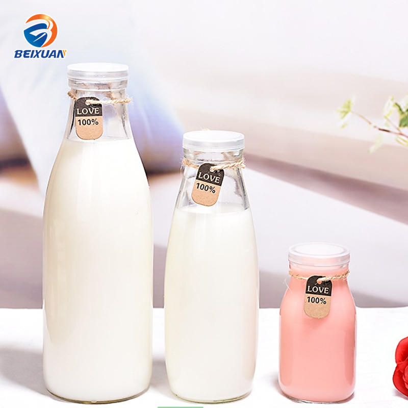 250ml 500ml 1000ml Food grade clear glass milk bottle with cap milk packaging in glass bottles