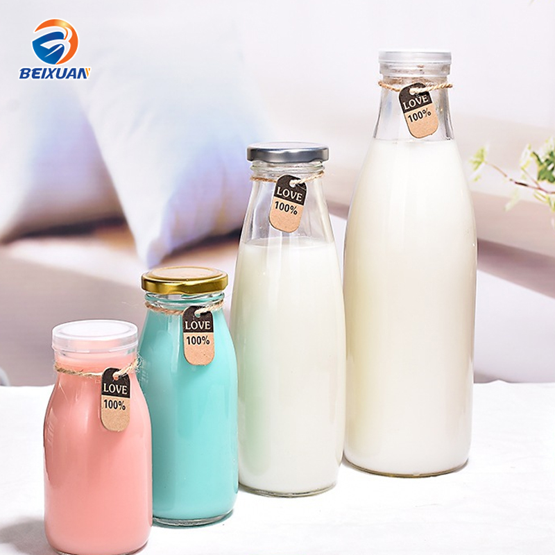 250ml 500ml 1000ml Food grade clear glass milk bottle with cap milk packaging in glass bottles