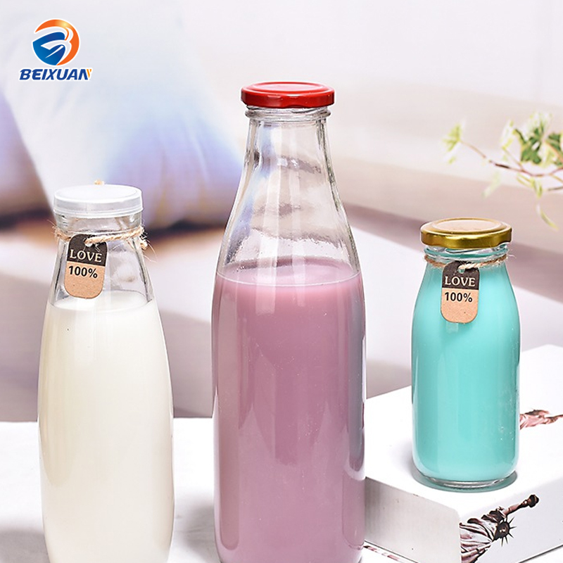 250ml 500ml 1000ml Food grade clear glass milk bottle with cap milk packaging in glass bottles