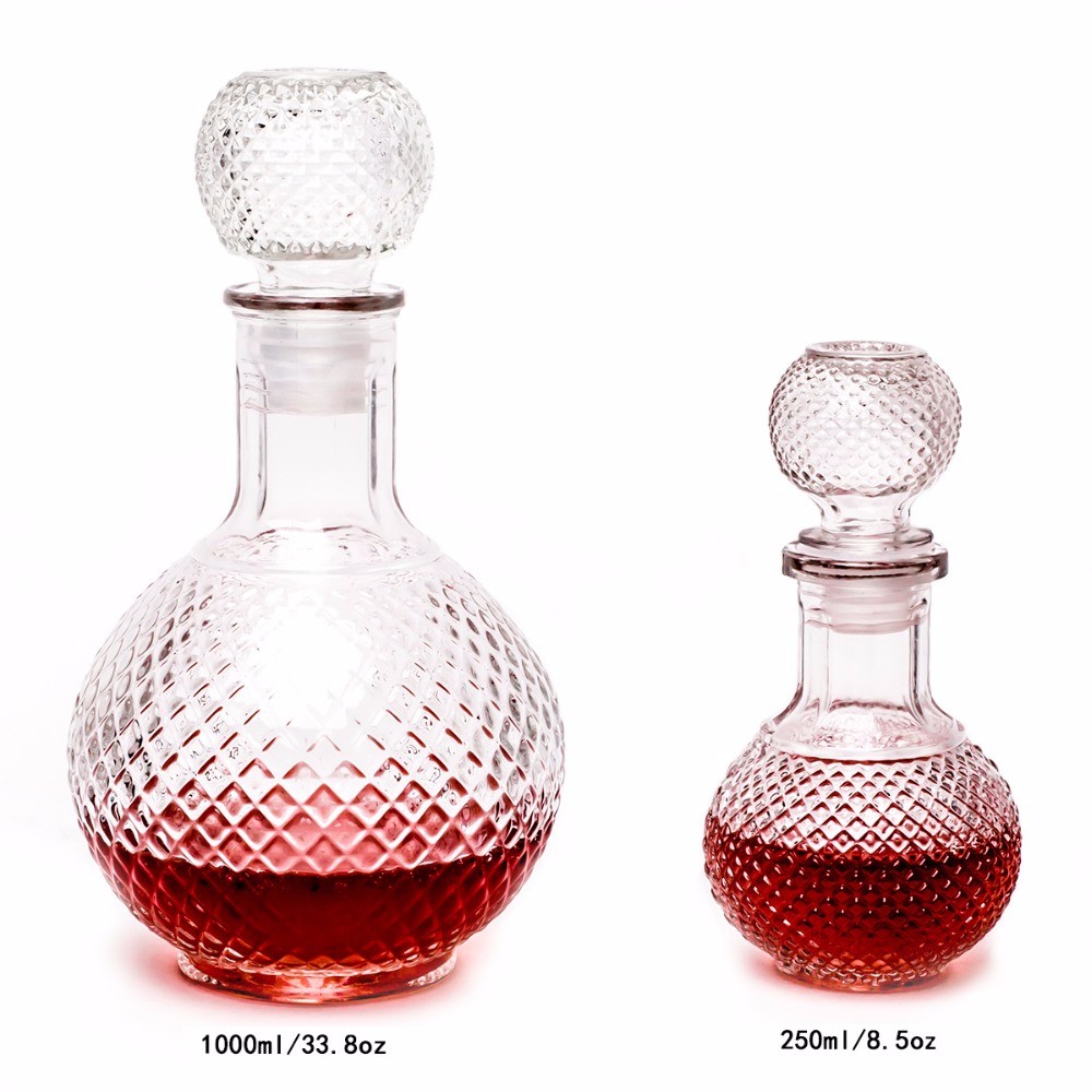 250ml 500ml 1000ml ball glass wine decanter bottle with stopper