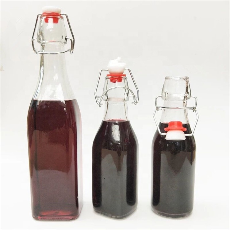 250ml 500ml 1000ml clear round wholesale glass juice bottles milk carton drink beverage water glass bottle with swing top
