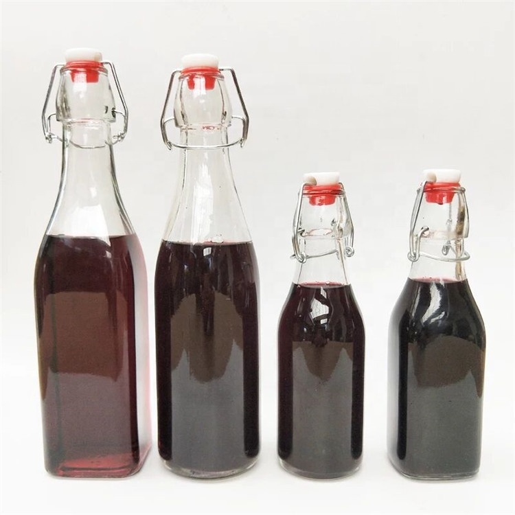 250ml 500ml 1000ml clear round wholesale glass juice bottles milk carton drink beverage water glass bottle with swing top