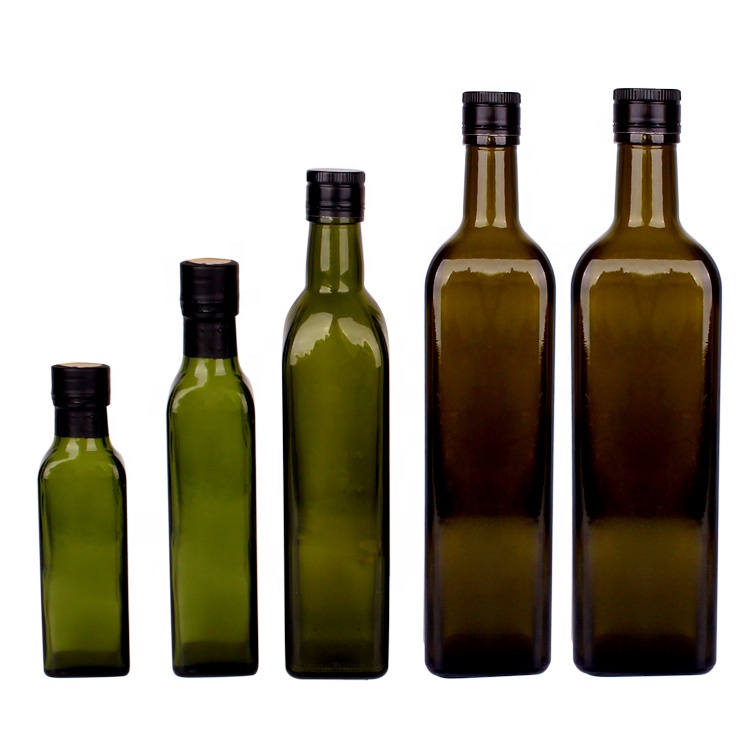 250ml 500ml 1000ml green square glass olive oil bottle with screw cap