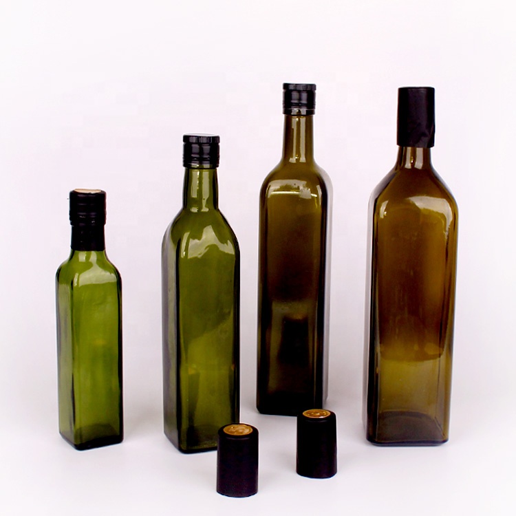 250ml 500ml 1000ml green square glass olive oil bottle with screw cap