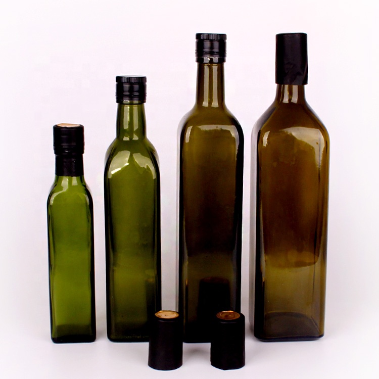 250ml 500ml 1000ml green square glass olive oil bottle with screw cap