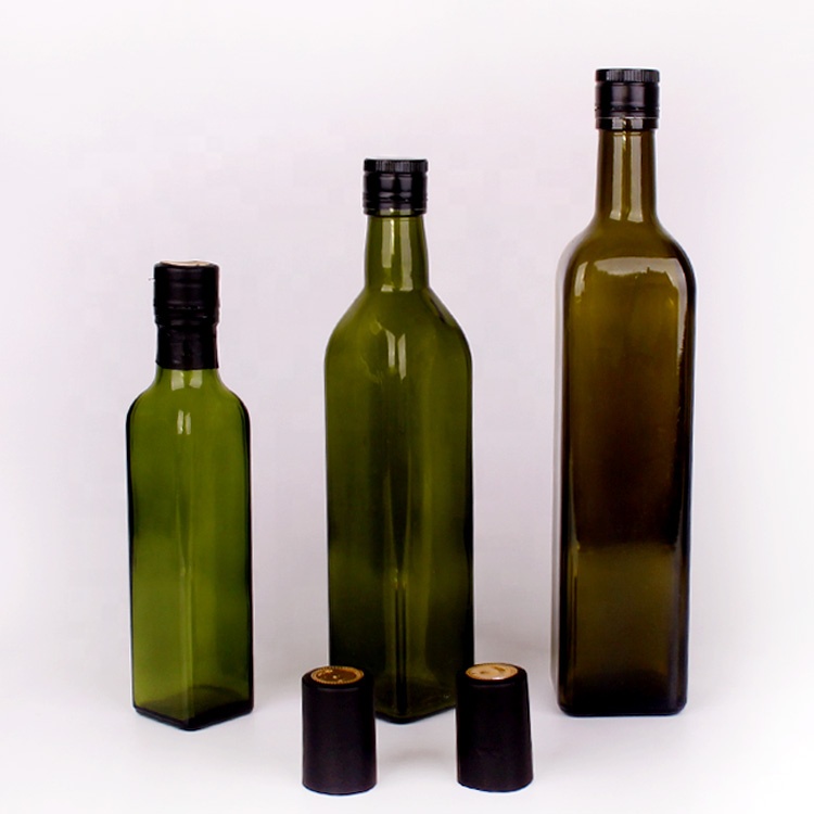 250ml 500ml 1000ml green square glass olive oil bottle with screw cap