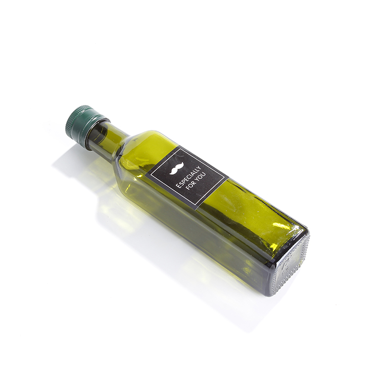 250ml 500ml 1000ml green square/round glass marasca bottle for olive oil with Metal screw cap