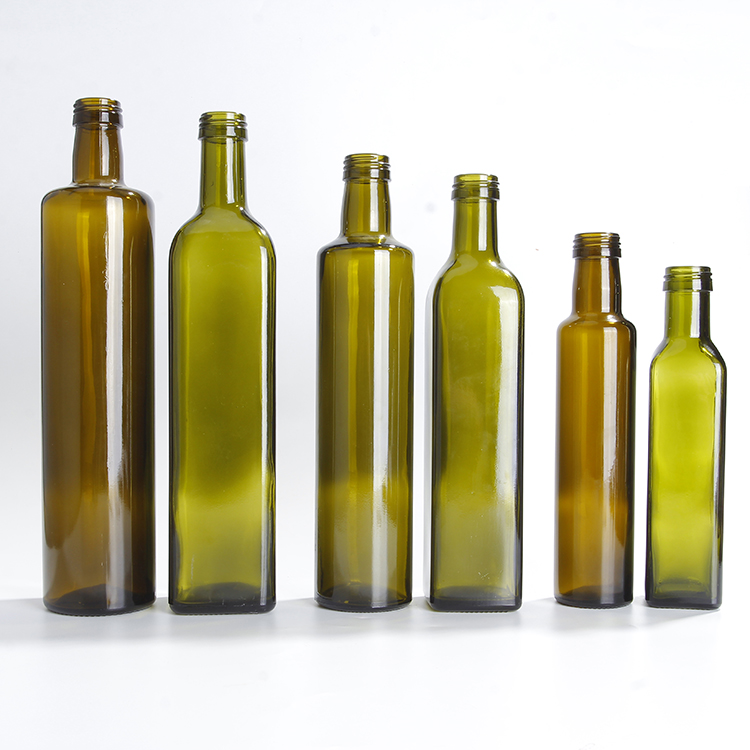 250ml 500ml 1000ml green square/round glass marasca bottle for olive oil with Metal screw cap