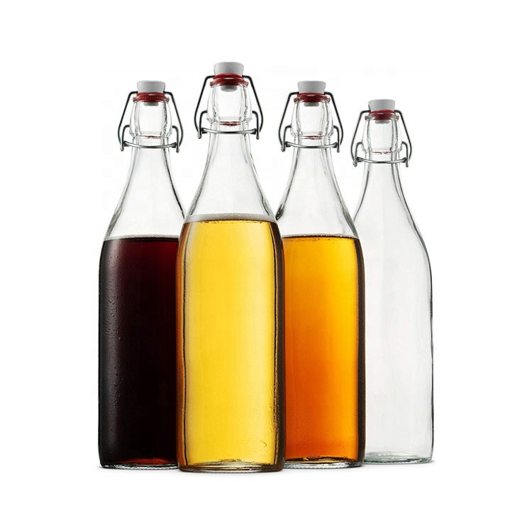 250ml 500ml 1L clear square water wine swing top glass bottles with stoppers
