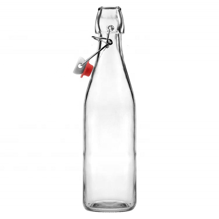 250ml 500ml 1L clear square water wine swing top glass bottles with stoppers