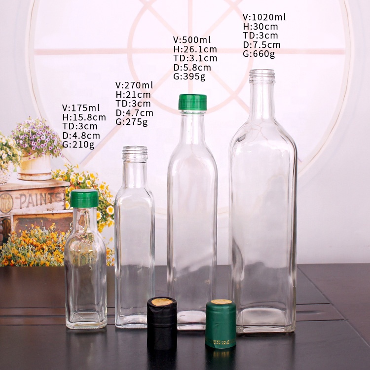 250ml 500ml 750ml 1000ml Round shape glass olive oil bottle with screw cap