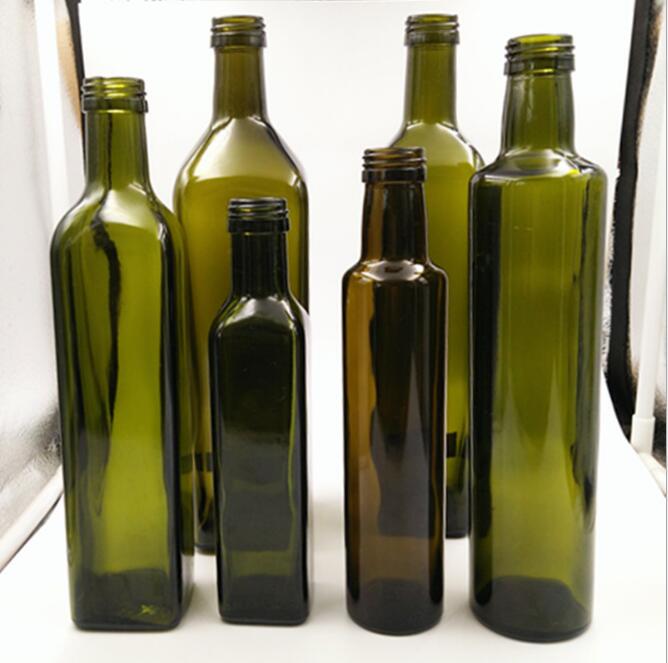 250ml 500ml 750ml 1000ml Square Dark Green Amber Olive Oil Glass Bottle For Packing Cooking Oil