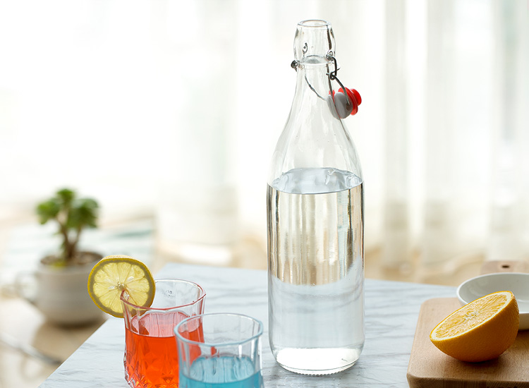 250ml 500ml 750ml 1000ml Square/round Swing Top Glass Bottle For Water Juice Oil beveage lock top sealing lid