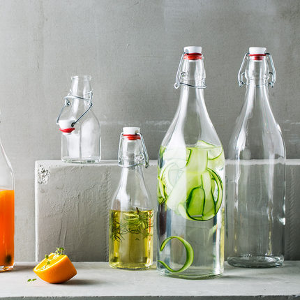 250ml 500ml 750ml 1000ml Square/round Swing Top Glass Bottle For Water Juice Oil beveage lock top sealing lid