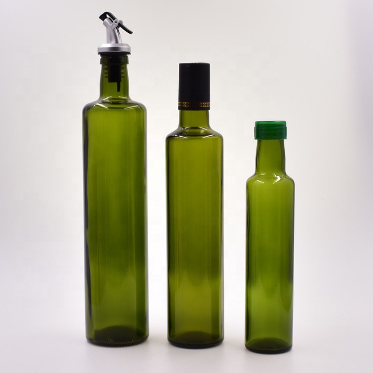 250ml 500ml 750ml 1000ml dark green round screw cap Empty Bottle For Olive Oil cooking oil kitchen tool with plastic metal cap