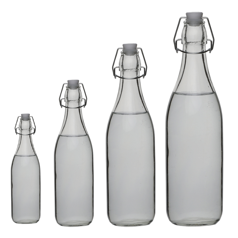 250ml 500ml 750ml 1000ml round square clear transparent carbonated buckle sealed glass beer bottle with flip top