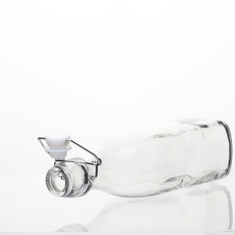 250ml 500ml 750ml 1000ml round square clear transparent carbonated buckle sealed glass beer bottle with flip top