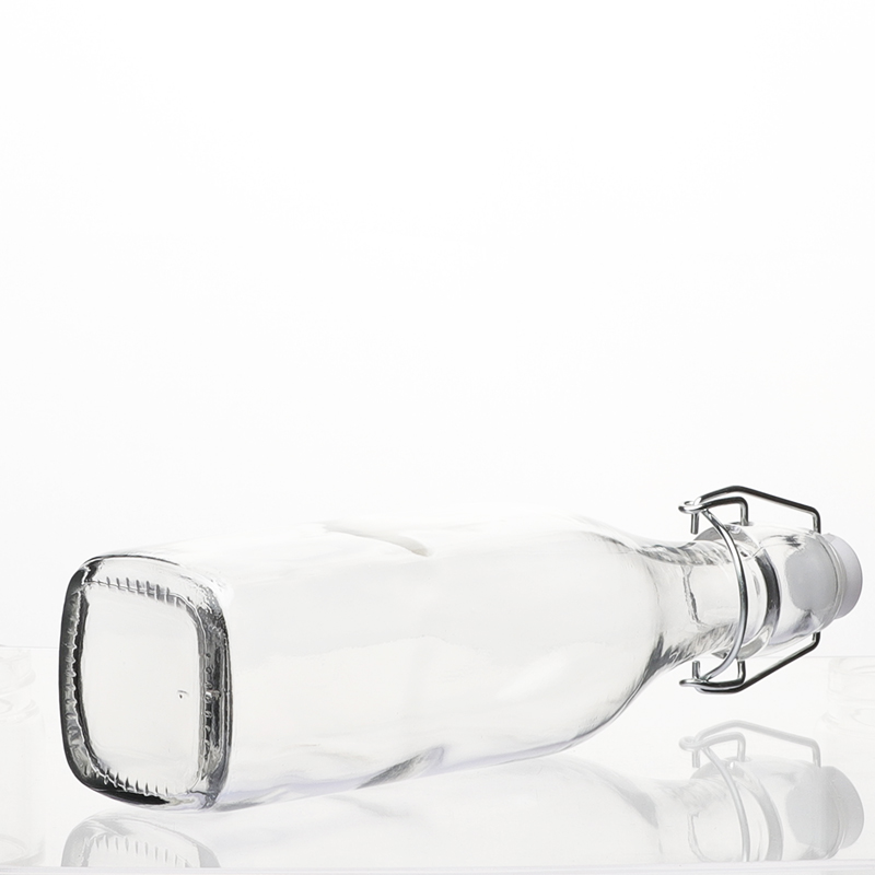 250ml 500ml 750ml 1000ml round square clear transparent carbonated buckle sealed glass beer bottle with flip top