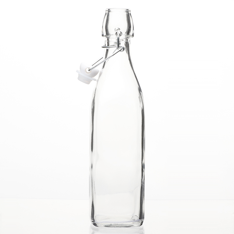 250ml 500ml 750ml 1000ml round square clear transparent carbonated buckle sealed glass beer bottle with flip top