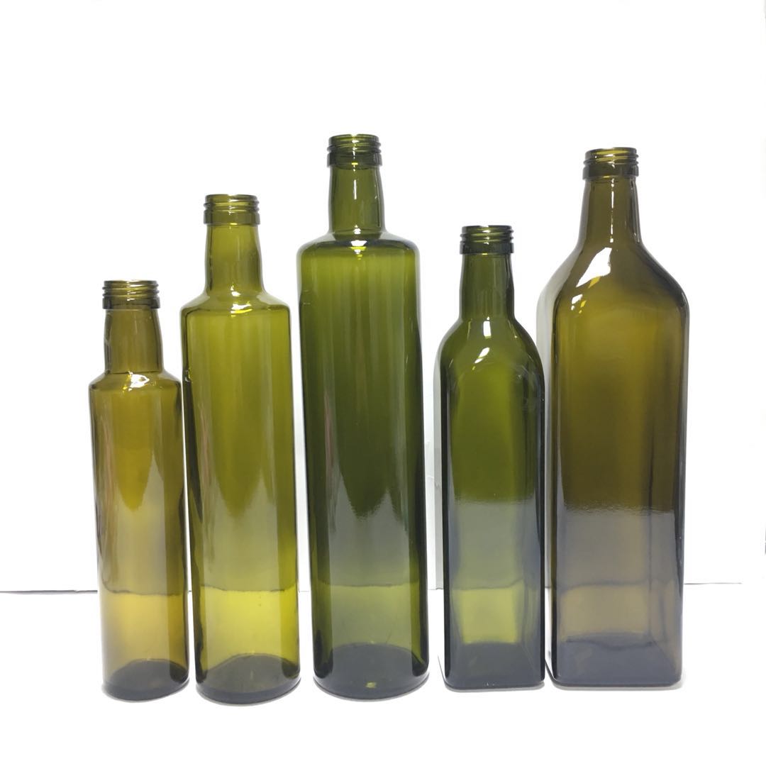 250ml 500ml 750ml 1L Dark Green Dorica Round Olive Oil Glass Bottle With Lids