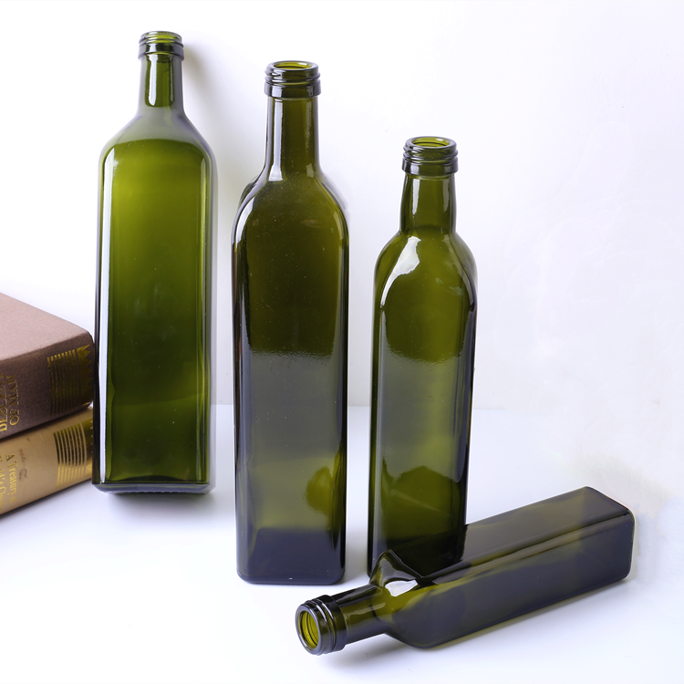 250ml 500ml 750ml 1liter square shape green color glass olive oil bottle with metal lid