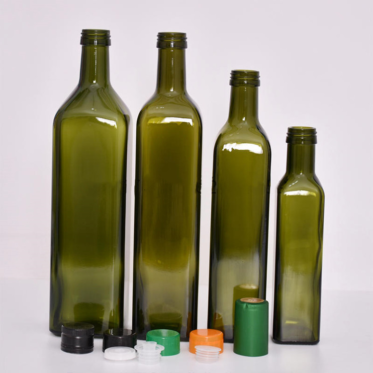 250ml 500ml 750ml 1liter square shape green color glass olive oil bottle with metal lid