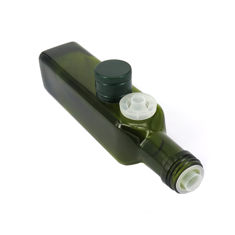 250ml 500ml 750ml 1liter square shape green color glass olive oil bottle with metal lid