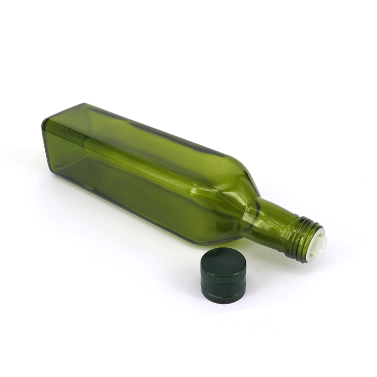 250ml 500ml 750ml 1liter square shape green color glass olive oil bottle with metal lid