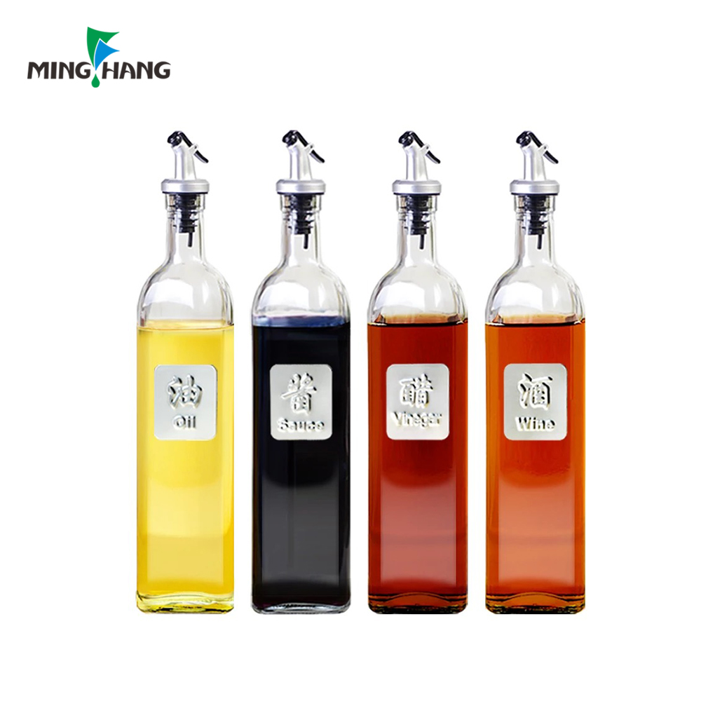 250ml 500ml 750ml Clear Square Olive Oil Glass Bottle With Plastic UV Dispenser