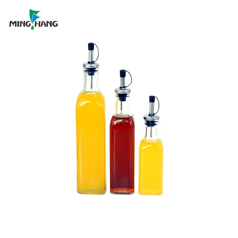 250ml 500ml 750ml Clear Square Olive Oil Glass Bottle With Plastic UV Dispenser