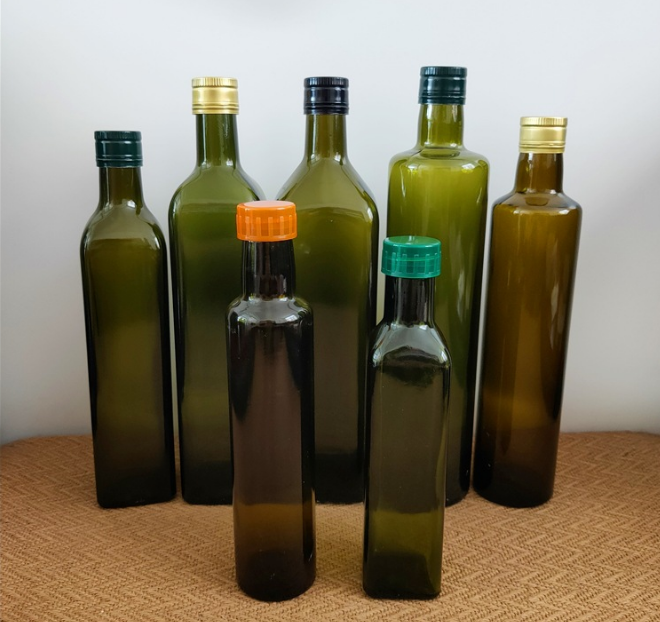 250ml 500ml 750ml Empty Marasca Edible Oil Bottle Green Glass Olive Oil Bottles with lid
