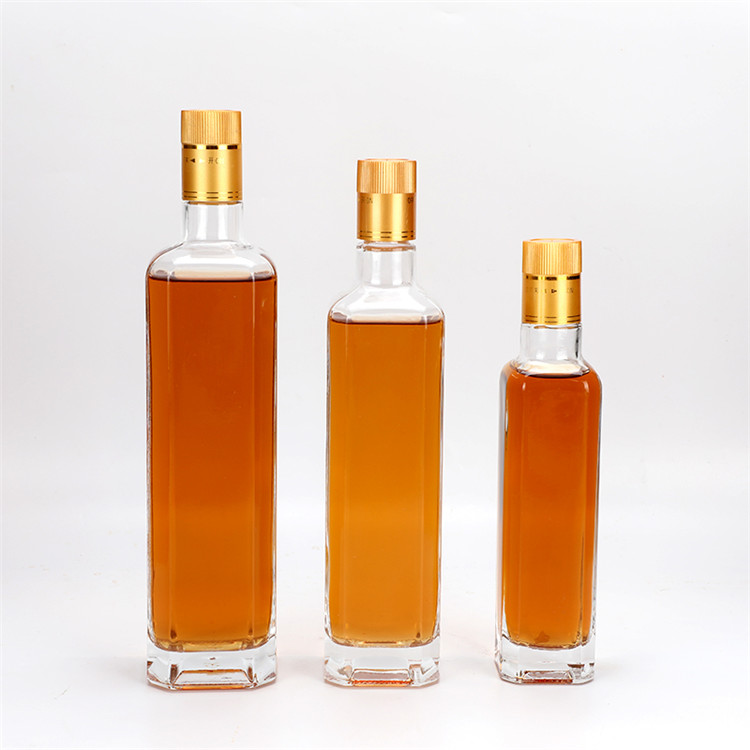 250ml 500ml 750ml Square Bottle Transparent Edible Olive Oil Glass Bottle With Metal Screw Cap