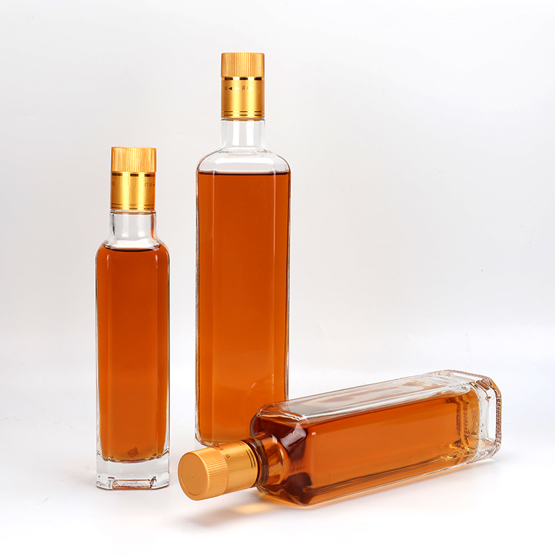 250ml 500ml 750ml Square Bottle Transparent Edible Olive Oil Glass Bottle With Metal Screw Cap